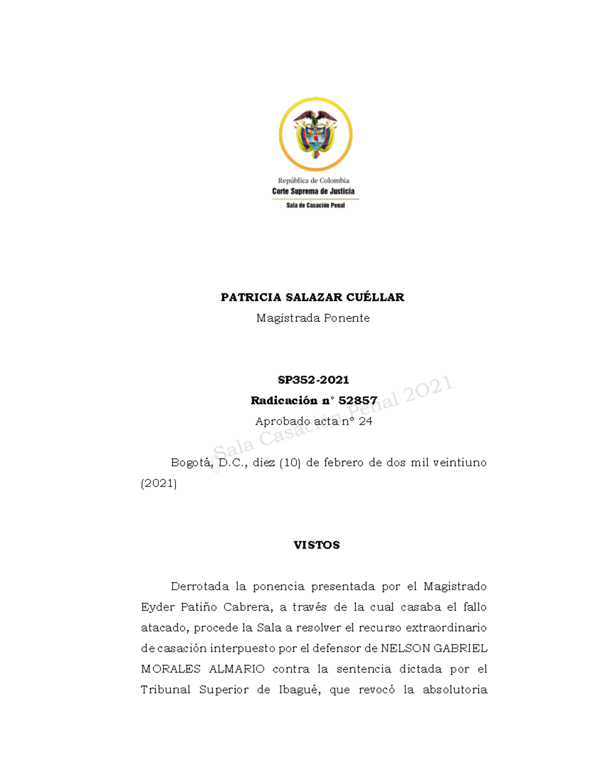 Casación 52857 (1). Absuelve Homicidio Preterintencional - PATRICIA ...