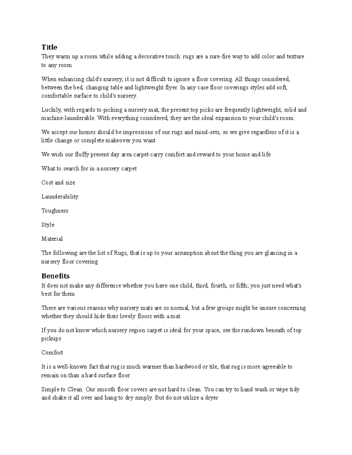 3 Keyword Nursery Rug Girl Amazon product discription Title They