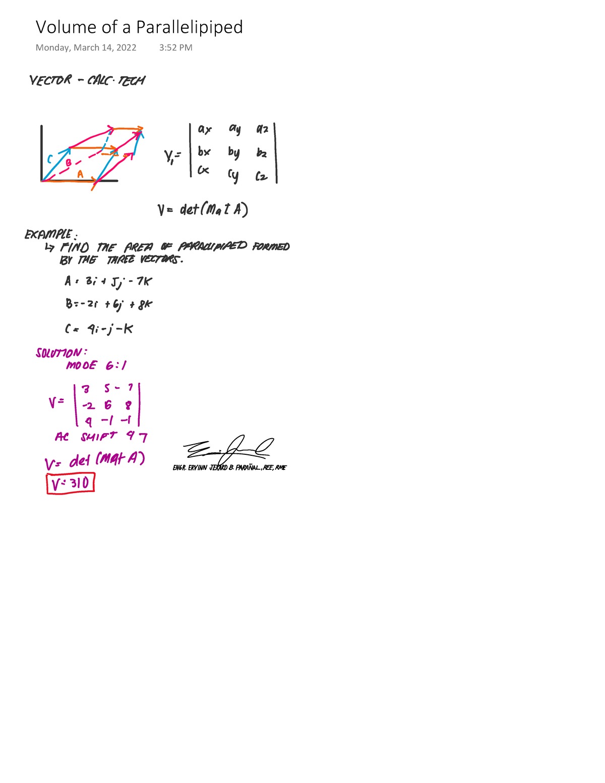 Volume of a Parallelipiped - Electrical Engineering - Volume of a ...
