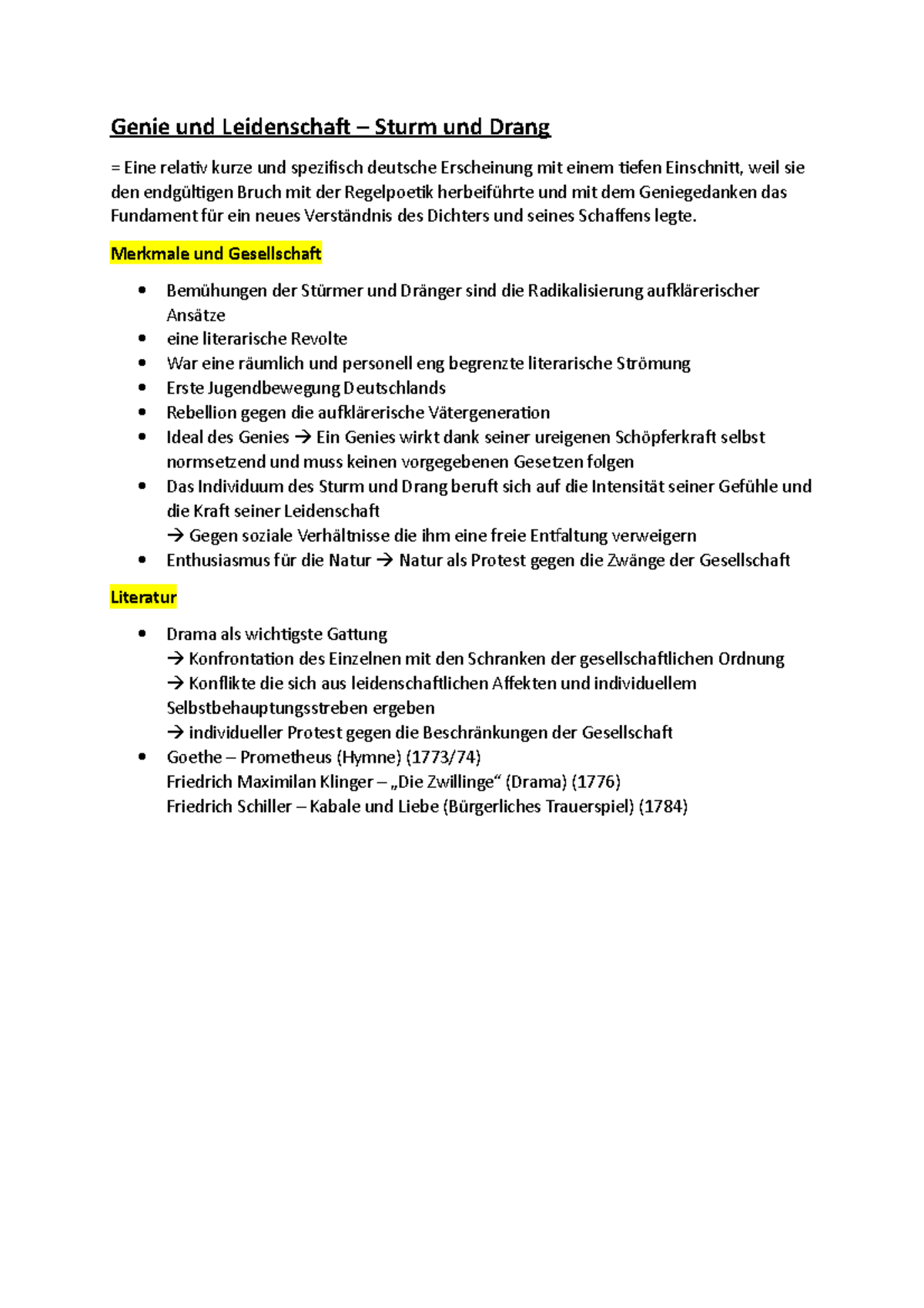 Sturm und Drang Zusammenfassung Kapitel 3.3 des Buches, ergänzt durch