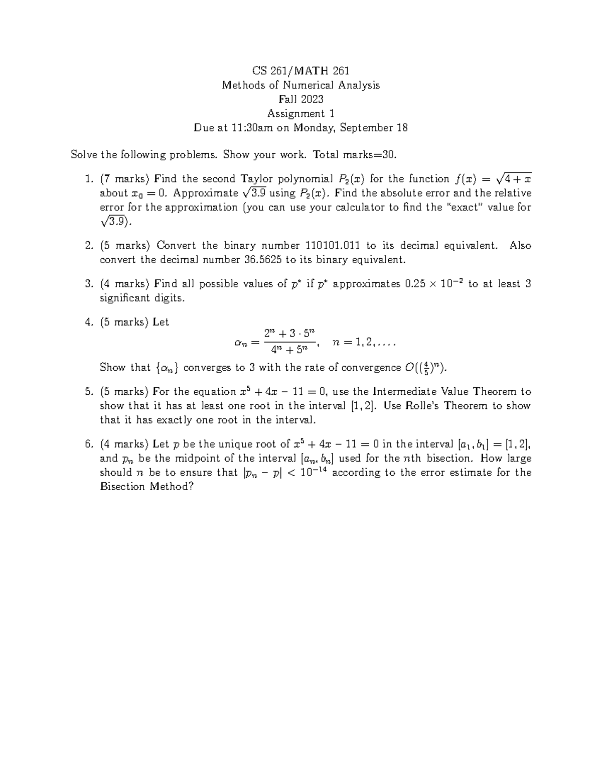 Hw1 - Assignment 1 Of Cs261 - CS 261/MATH 261 Methods Of Numerical ...