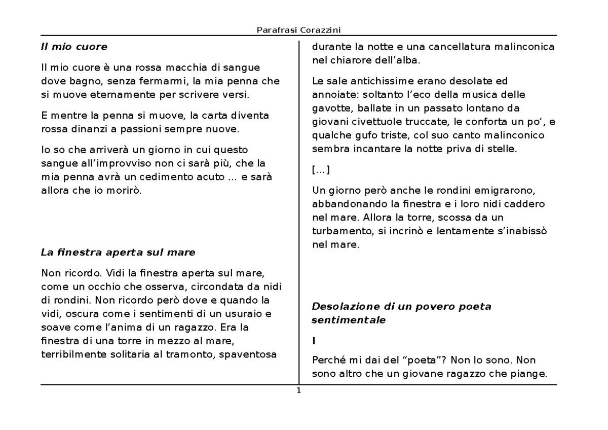 Parafrasi Corazzini - E mentre la penna si muove, la carta diventa