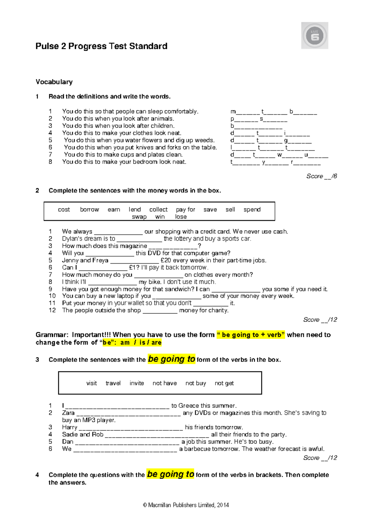 2F TEST UNIT 6 - unit 6 ingles - Pulse 2 Progress Test Standard ...