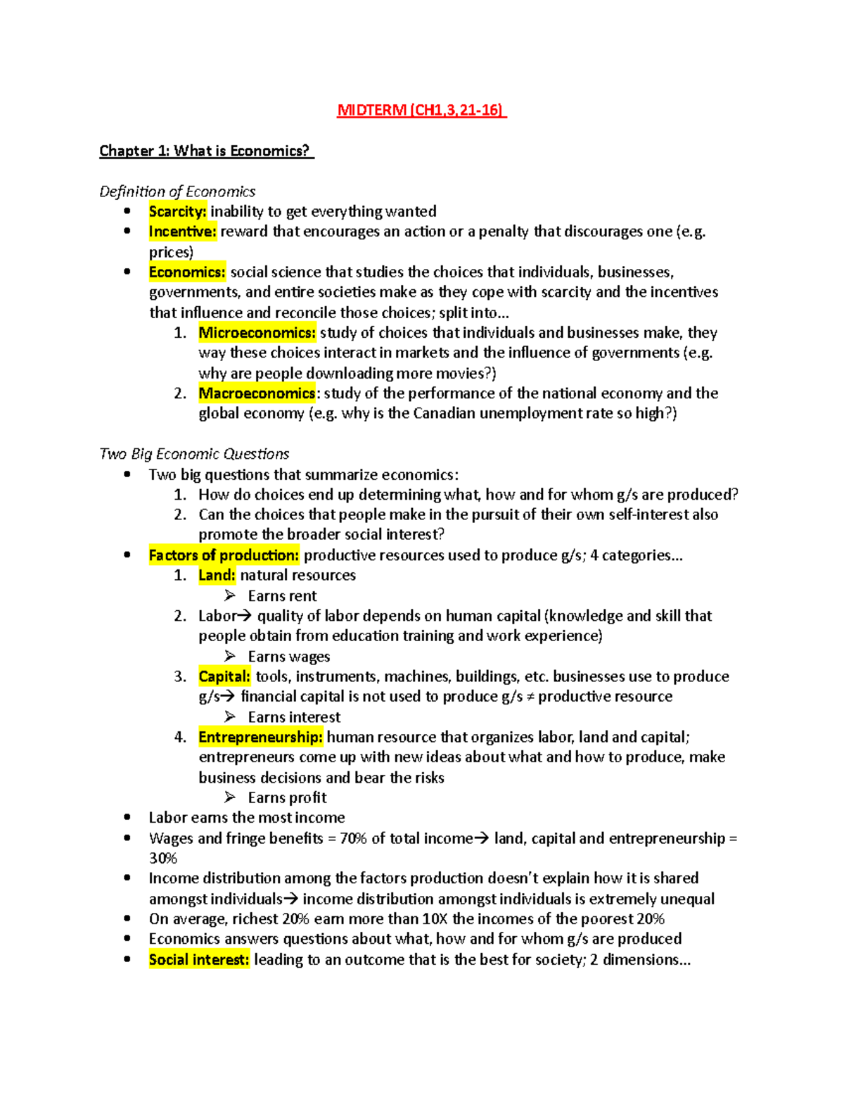 Macroeconomics part 1 - MIDTERM Chapter 1: What is Economics ...