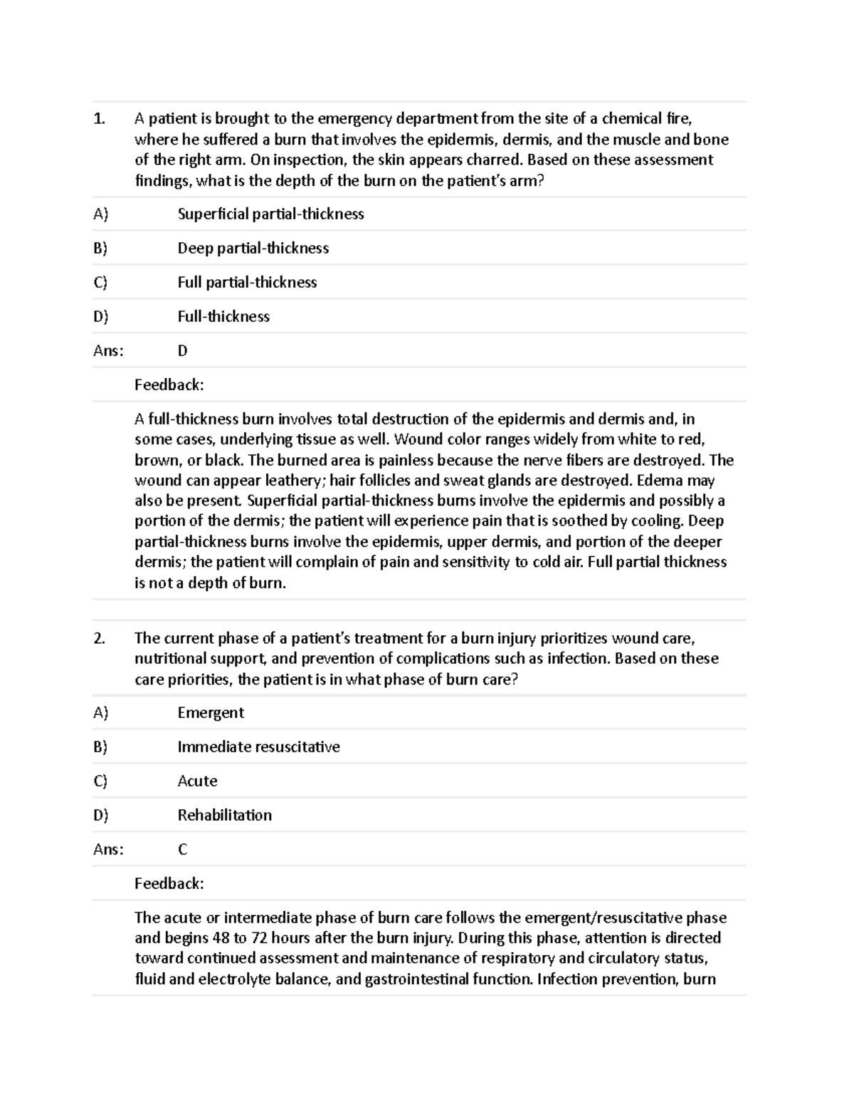 Burns Practice Questions - A patient is brought to the emergency ...