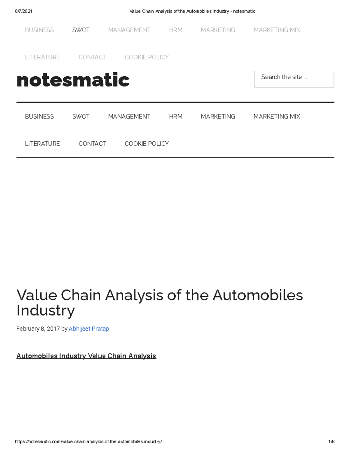 Value Chain Analysis of the Automobiles Industry - notesmatic ...