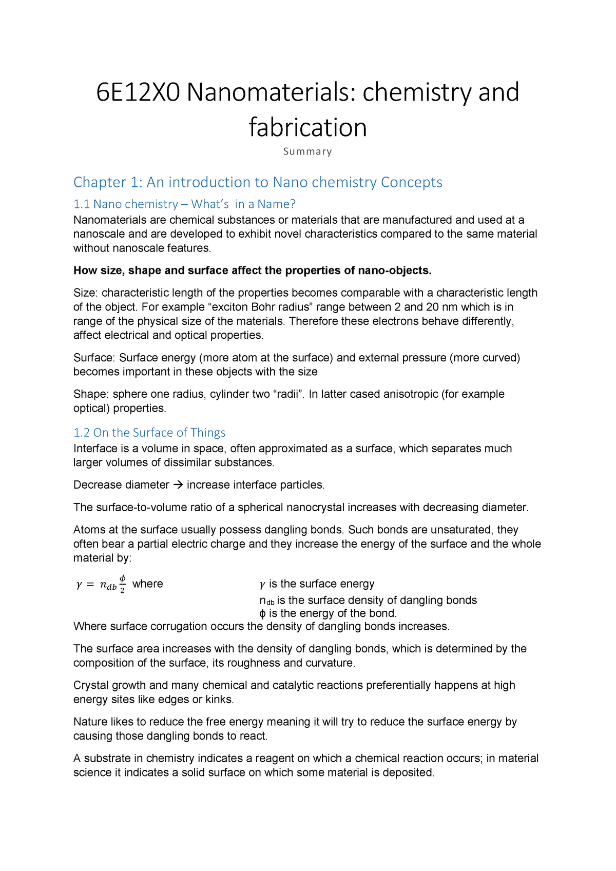 Concepts Of Nanochemistry Test 1 Studeersnel