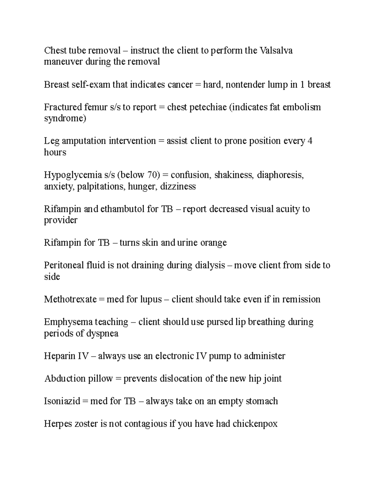 Med Surg Notes - Chest tube removal – instruct the client to perform ...