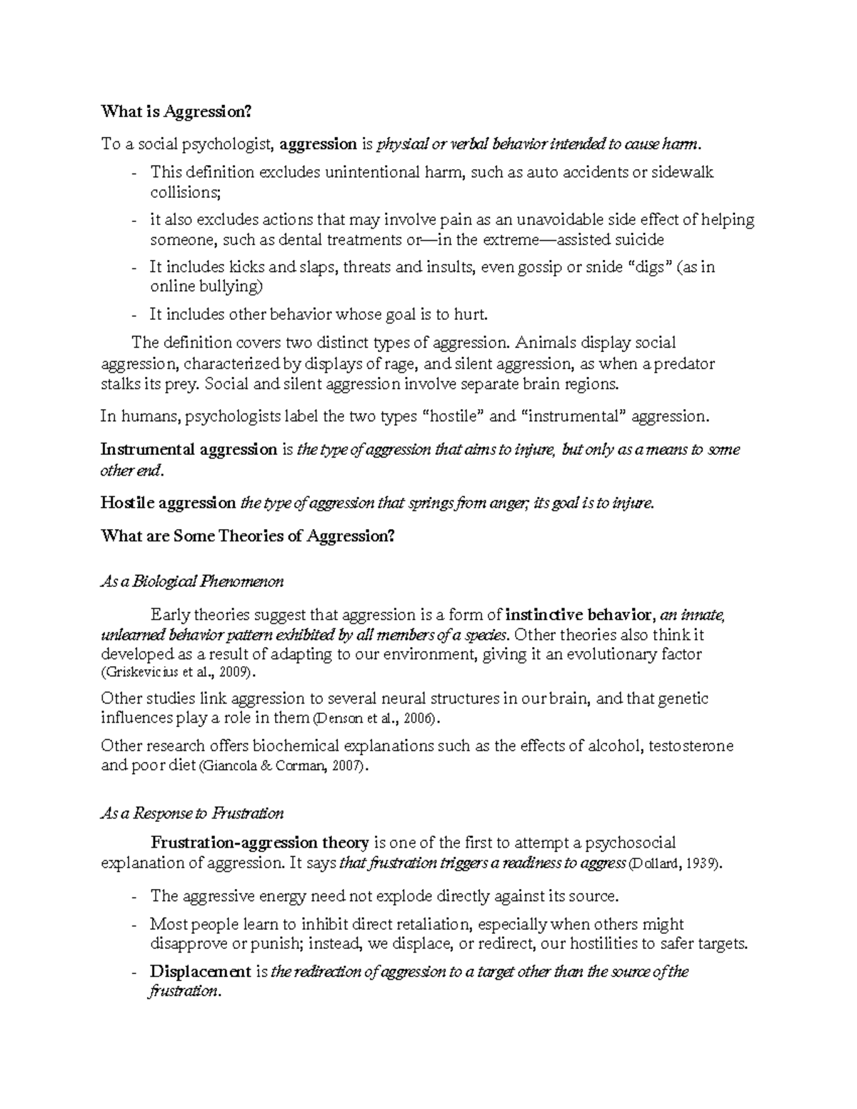 Psychology-Social - NOTES - What is Aggression? To a social ...