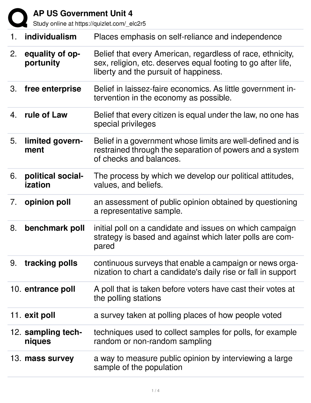 Ap Gov Unit 4 - Unit 4 - Study Online At Quizlet/_elc2r Individualism ...