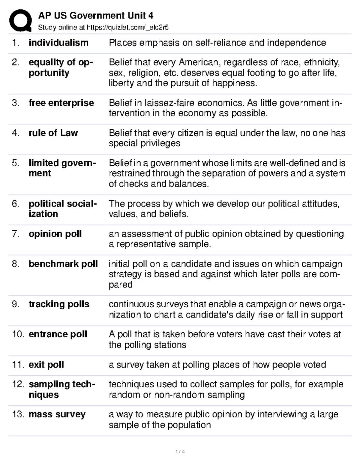 Ap Gov Unit 4 Unit 4 Study Online At Quizlet elc2r Individualism 