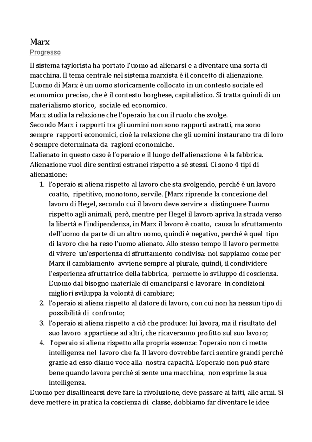 Marx - Il progresso in Marx - Marx Progresso Il sistema taylorista ha ...