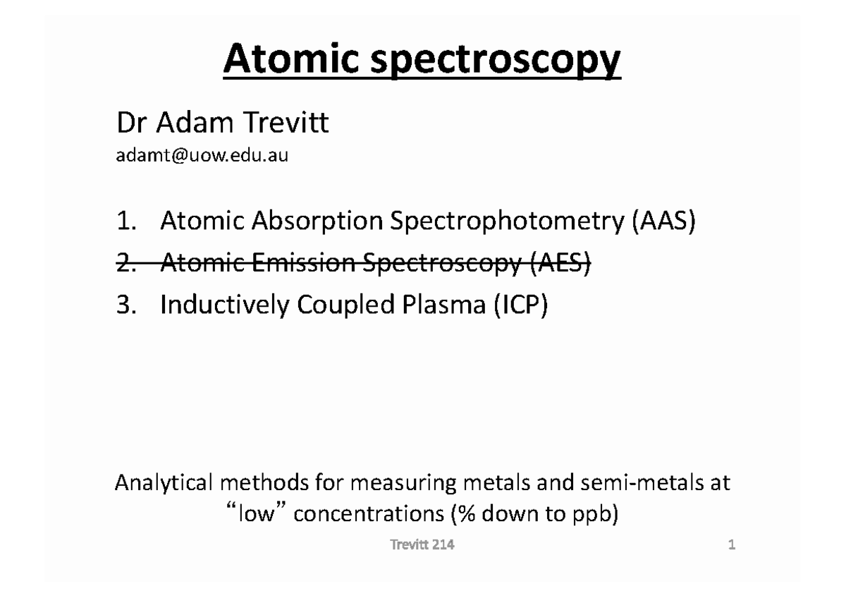 Atomic Absorption Spectroscopy (AAS) - CHEM214 - UOW - Studocu