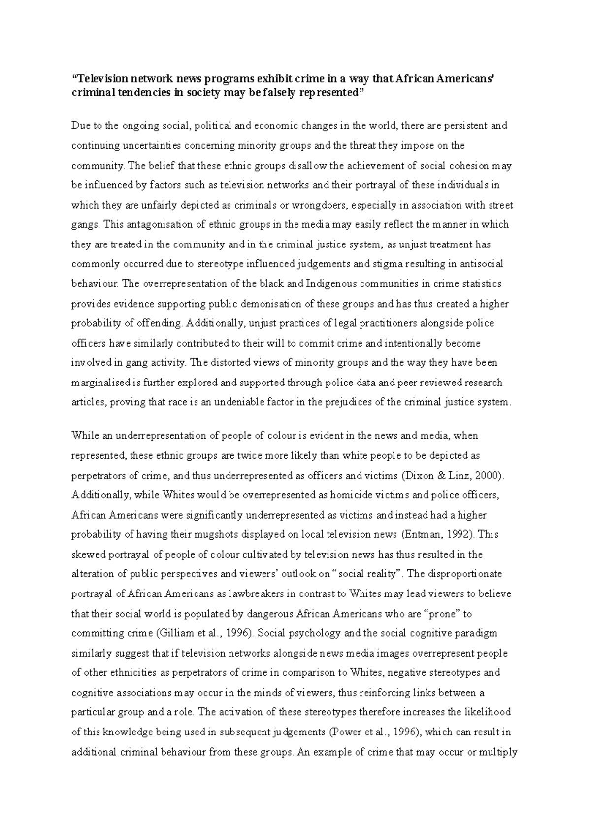 Criminology research essay - “Television network news programs exhibit ...