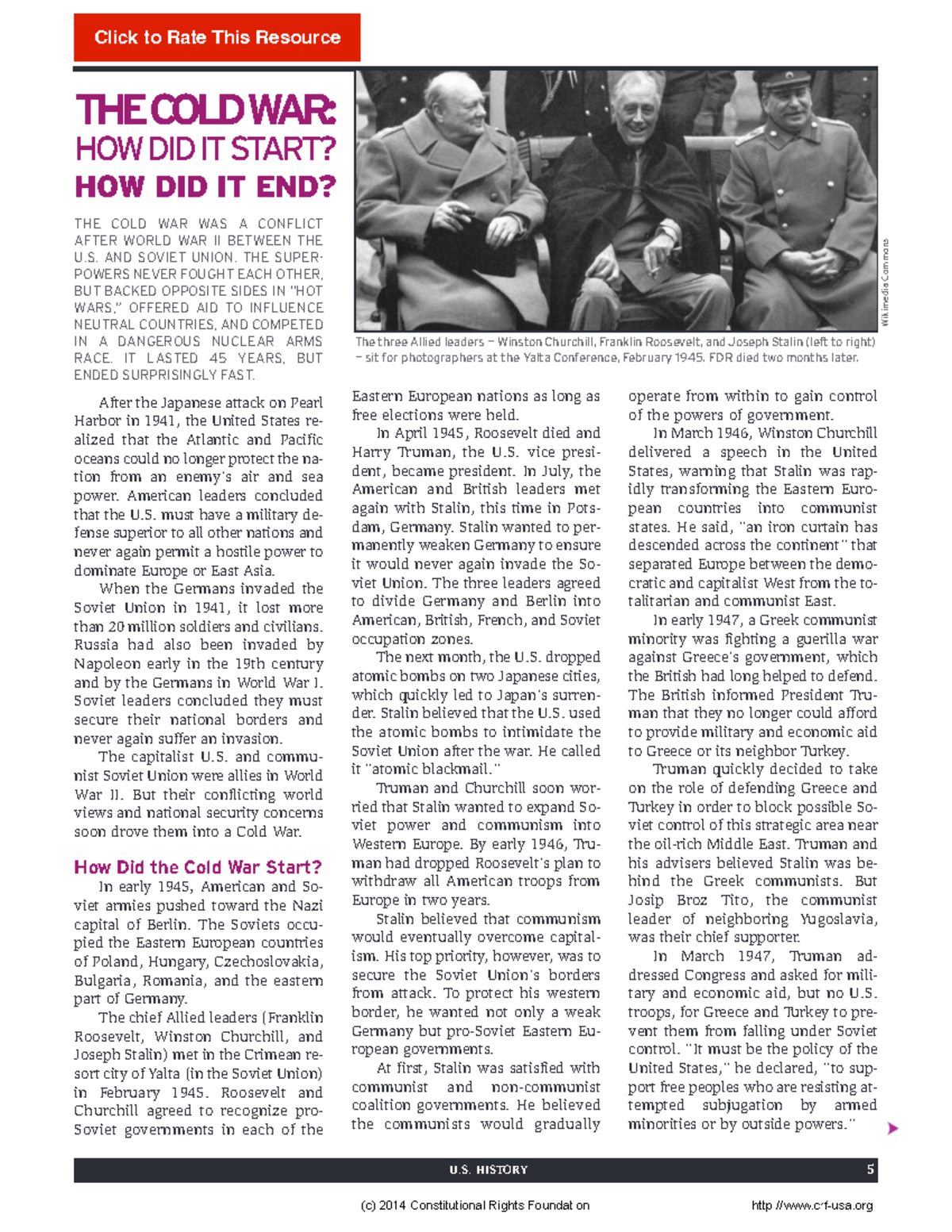 The Cold War ColdWar Work 5 UIU HISWOT 4 9 CA ,RVP GNF GNU N ,RI