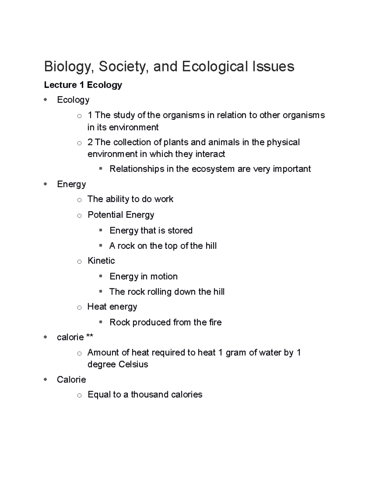 Biology Notes 1 - Biology, Society, and Ecological Issues Lecture 1 ...