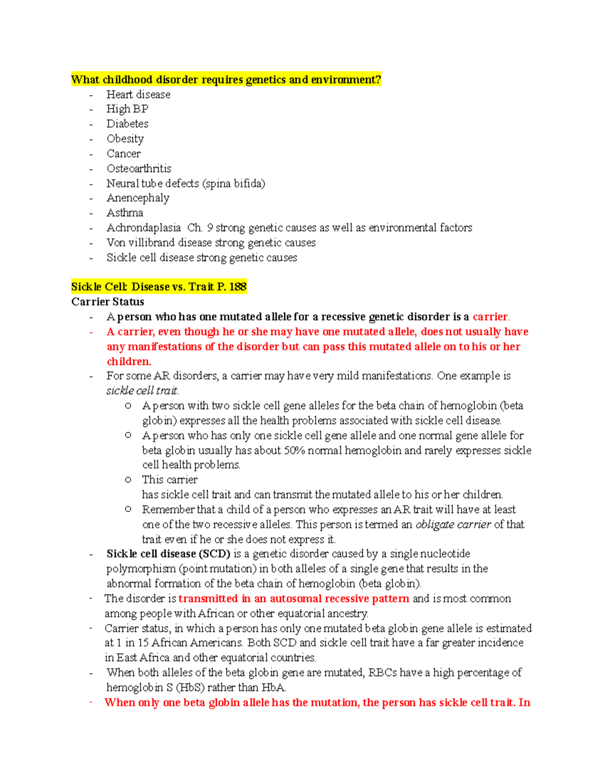 Genetics Final Study Guide PDF Review - What childhood disorder ...