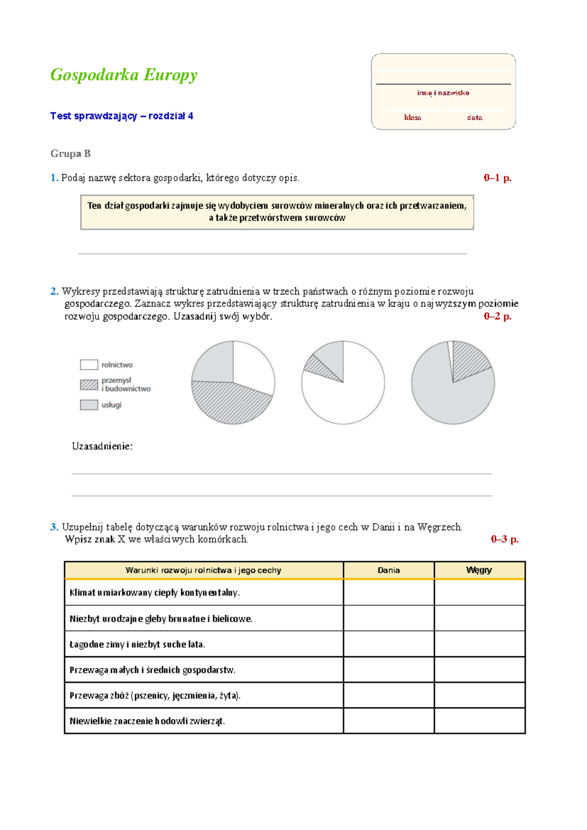 Test Sprawdzajacy Z Rozdzialu Iv Gospodarka Europy Grupa B - Gospodarka ...
