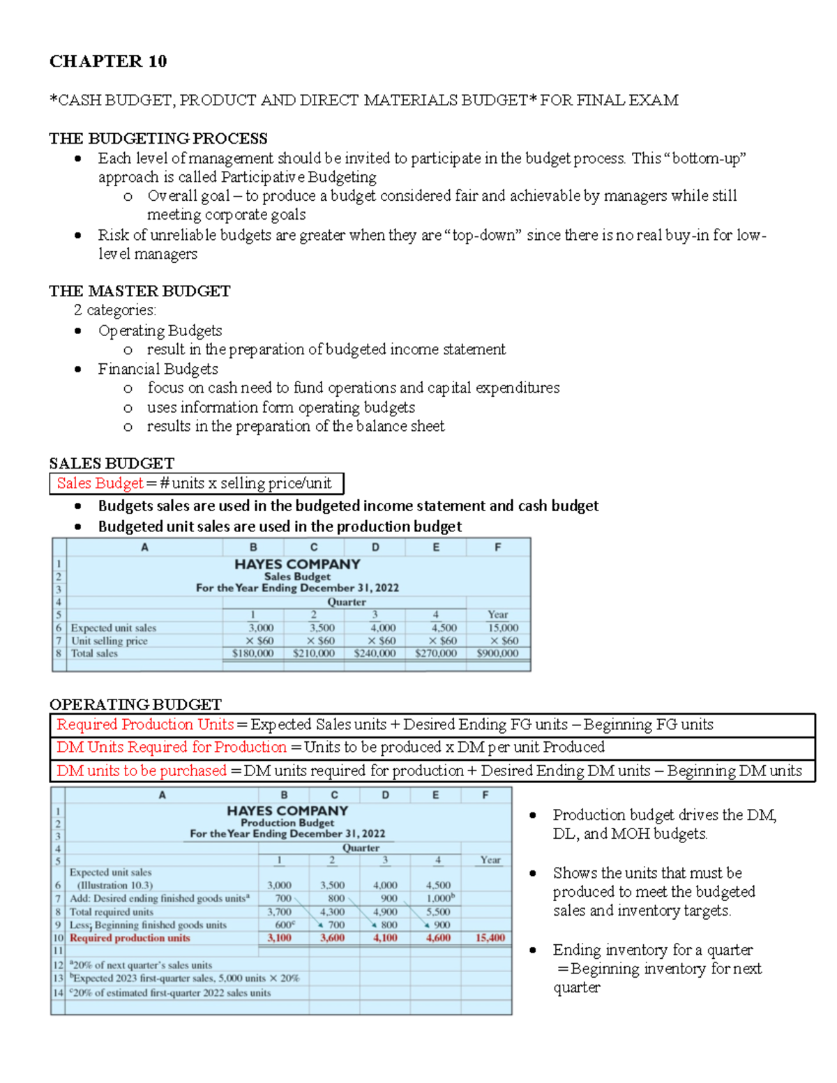 Chapter 10 Managerial Accounting CHAPTER 10 CASH BUDGET, PRODUCT AND