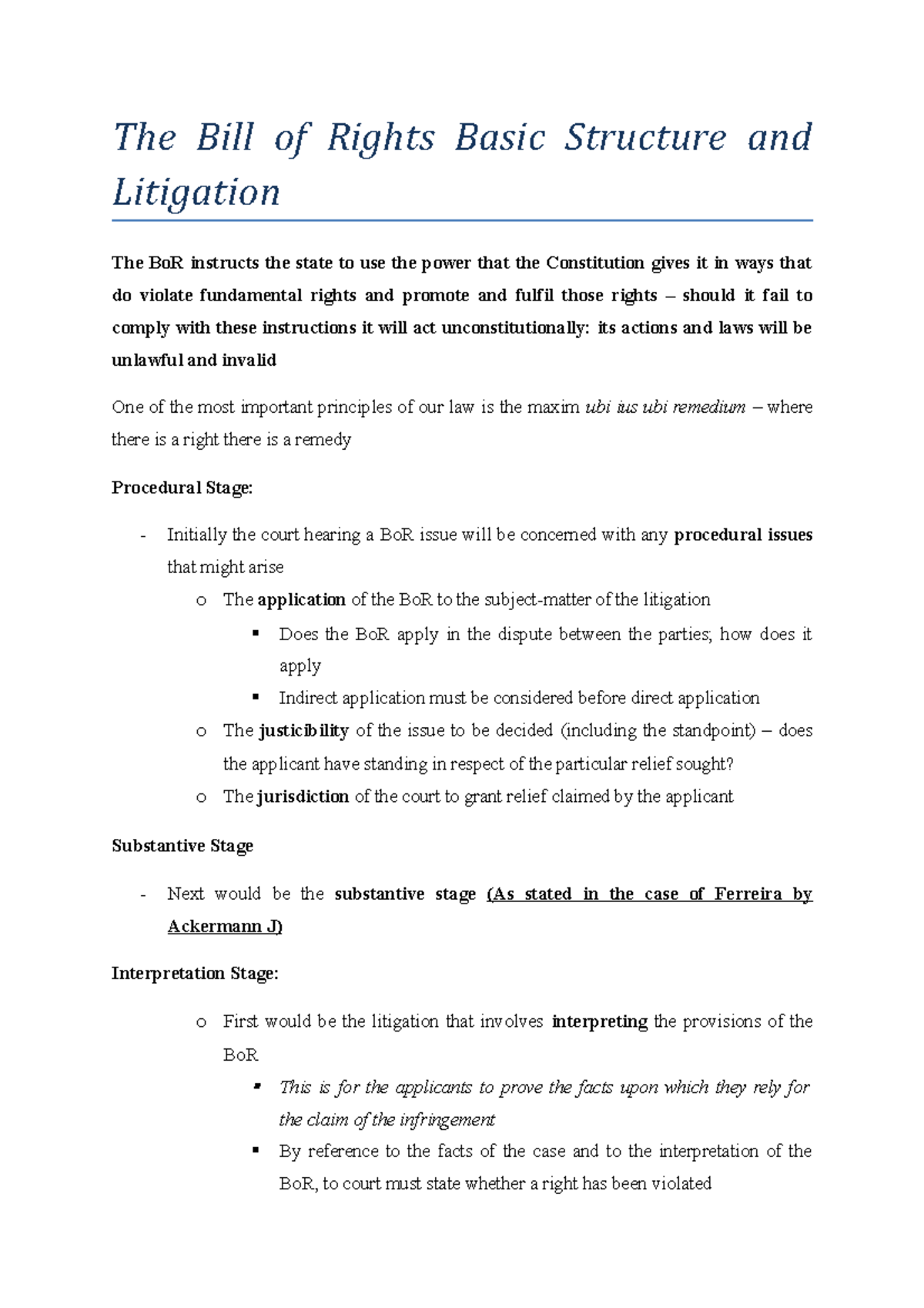 The Bill of Rights Basic Structure and Litigation - LT3 - RU - Studocu