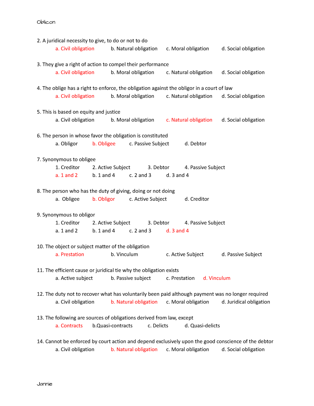 Obli Con Quiz 1 - ObliCon Quiz 1 - Oblicon A Juridical Necessity To ...