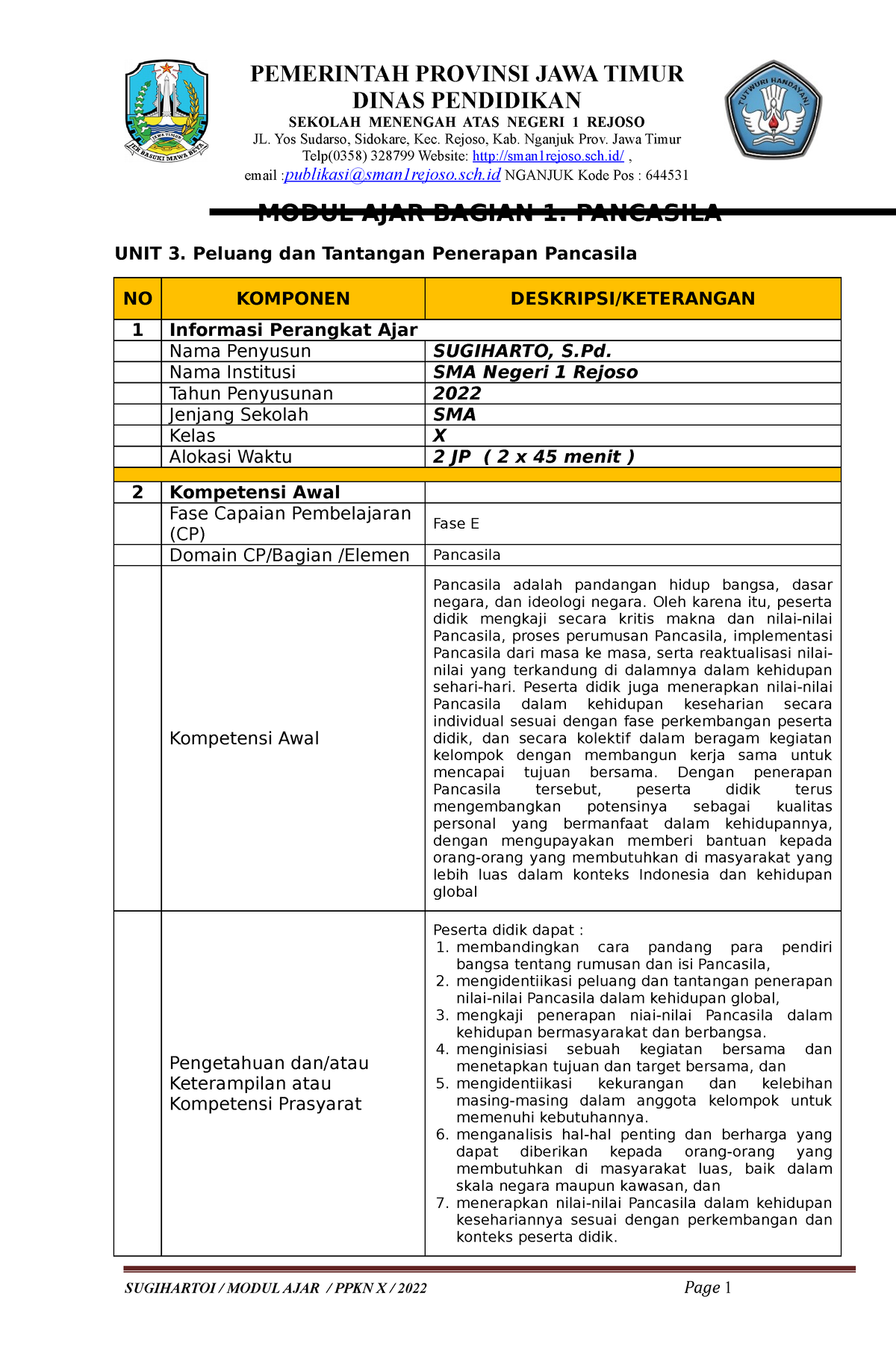 3. Modul AJAR Bagian 1 UNIT 3 ; PPKN X - MODUL AJAR BAGIAN 1. PANCASILA ...