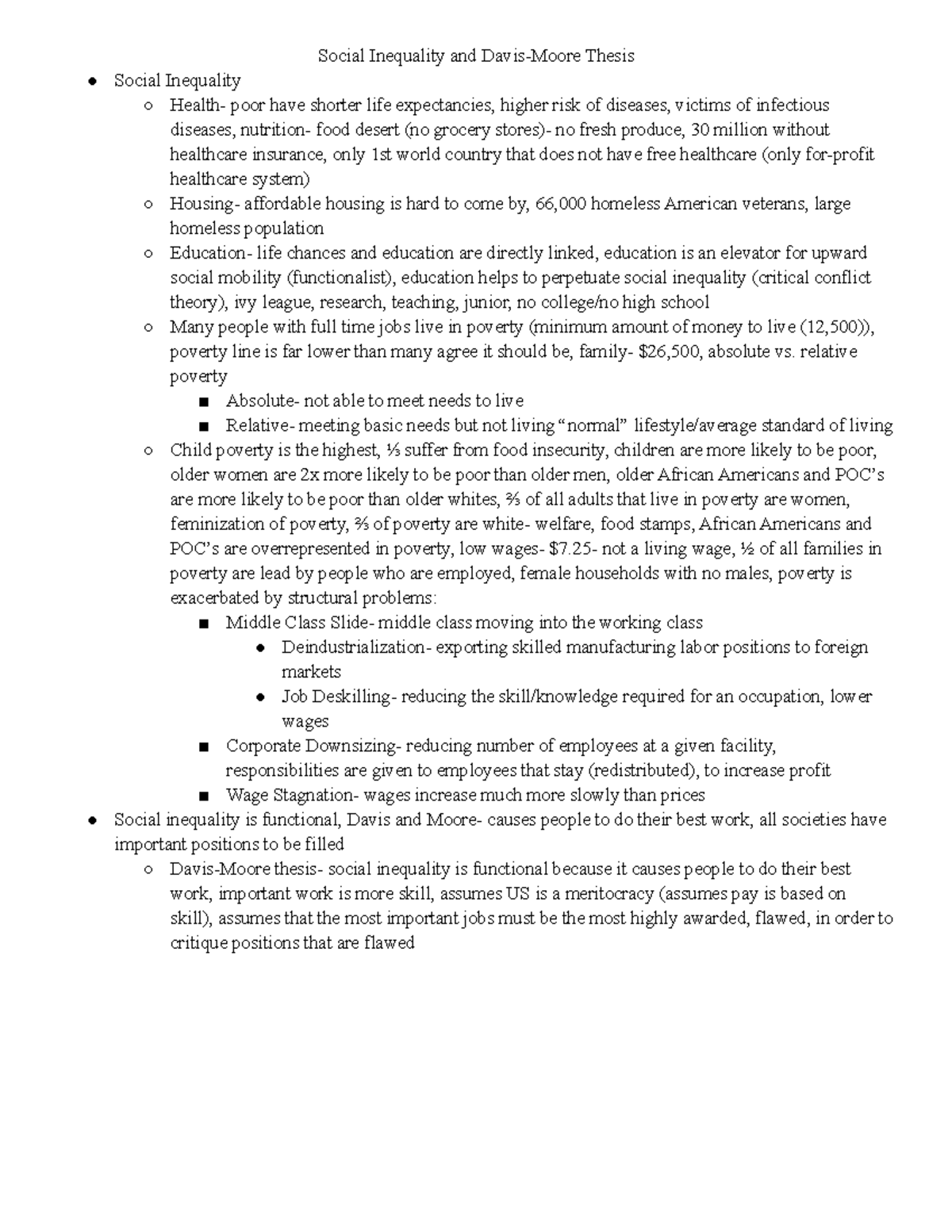 Soc 101 Castro Lecture Notes - Social Inequality and Davis-Moore Thesis ...