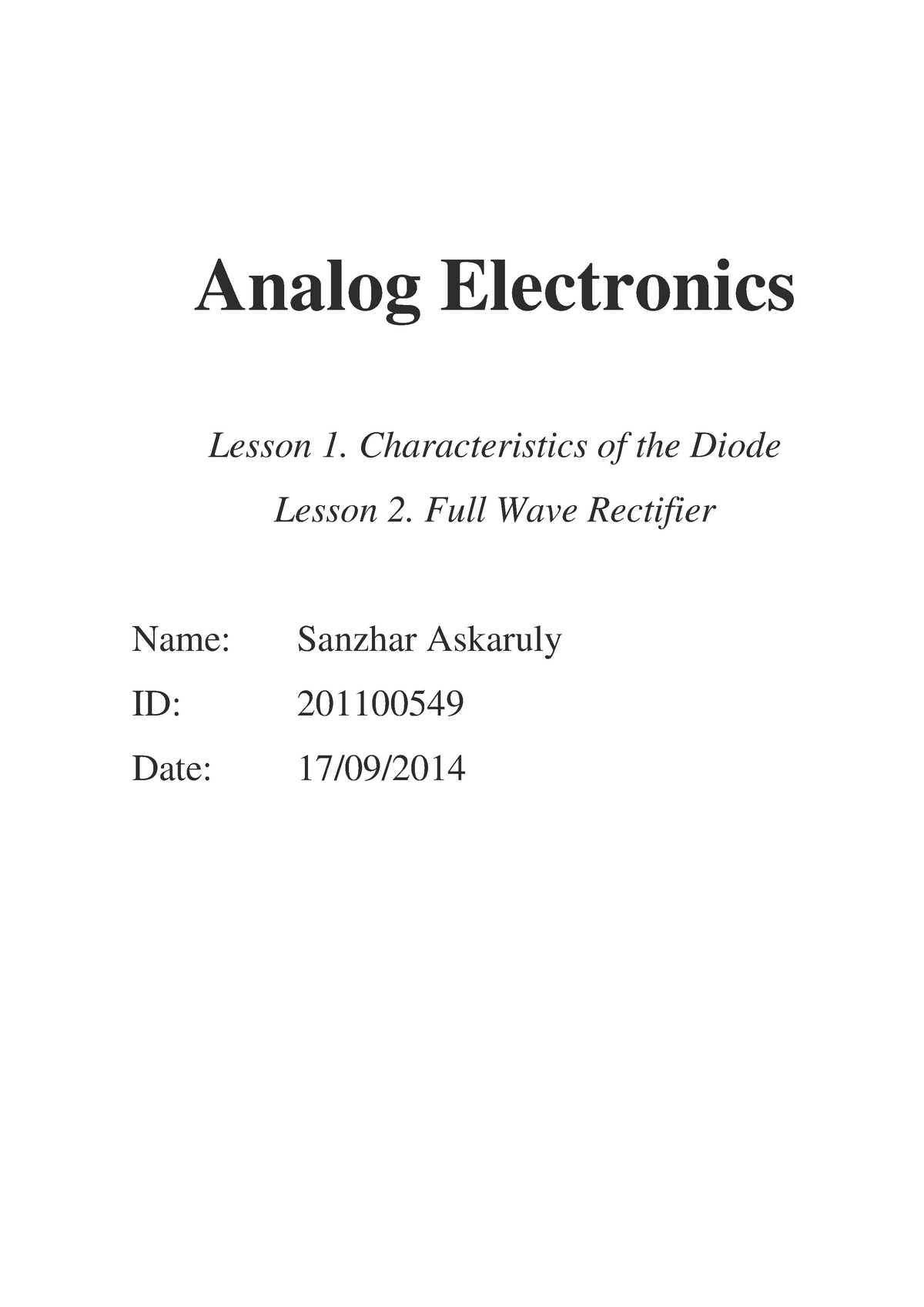 Lab Report 1 Diode Characteristics Half - Accountancy - Studocu