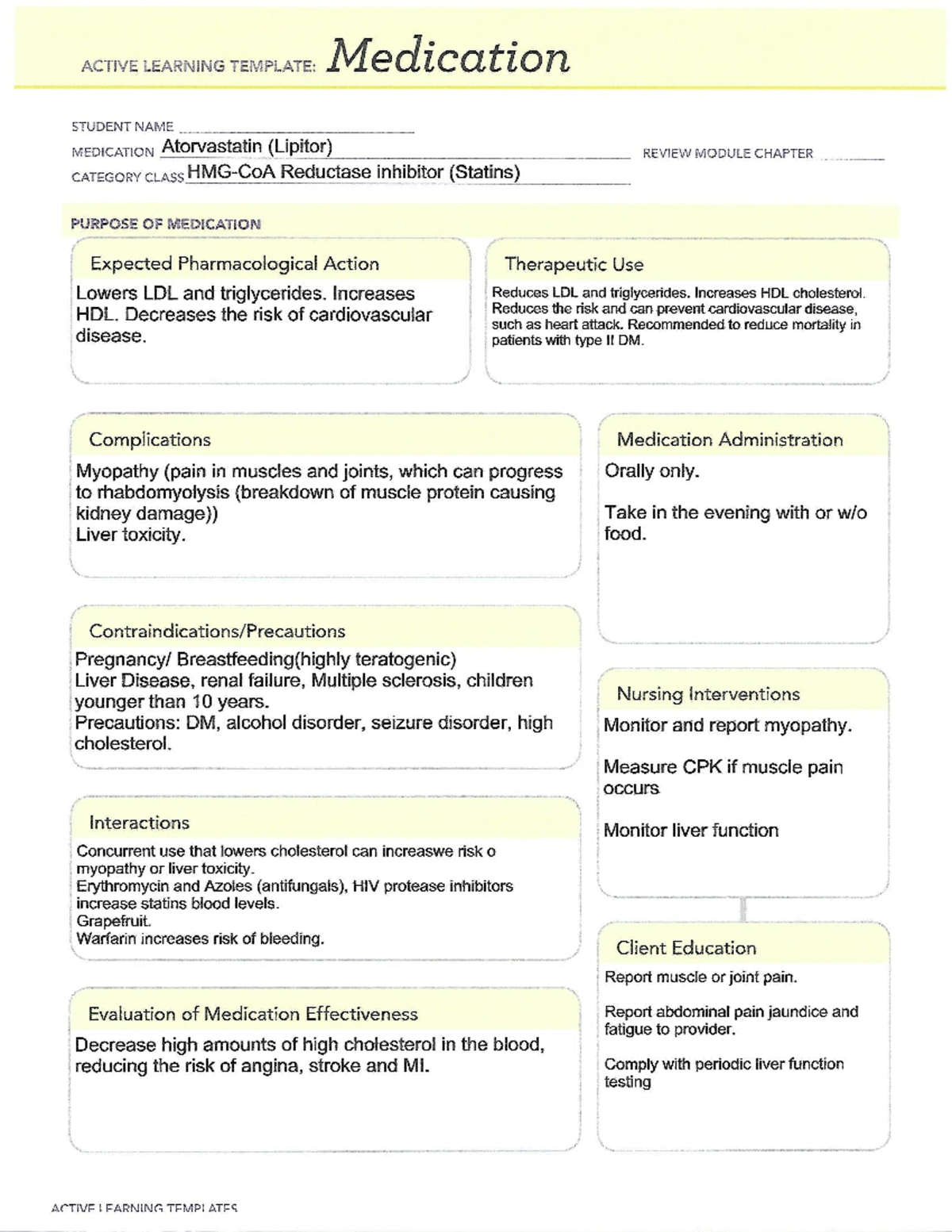 Atrovastatin - med card - NUR1015 - Studocu