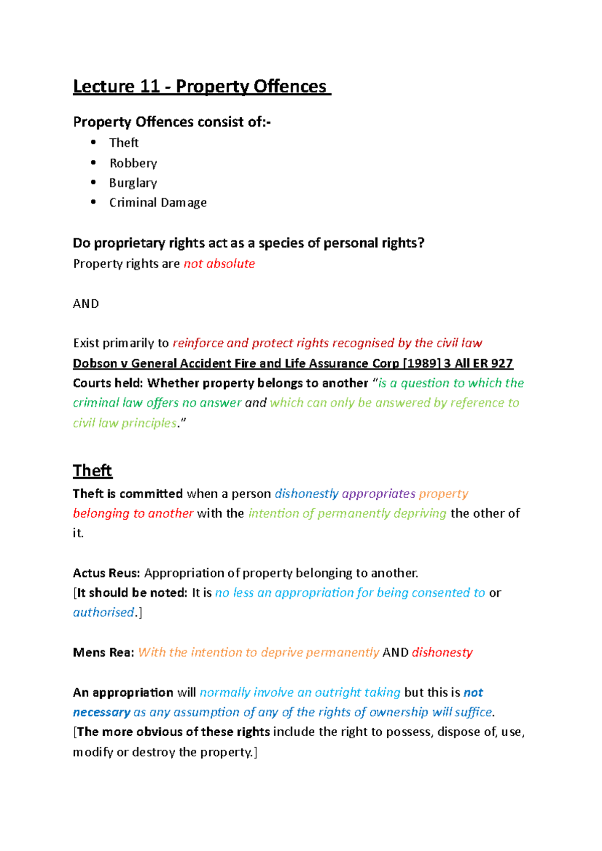 Lecture 11 - Property Offences (Theft) - Lecture 11 - Property Offences ...