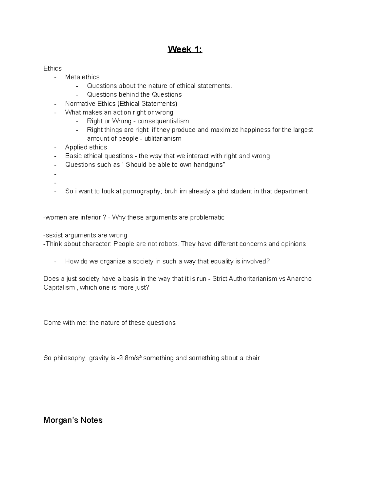 PP110 notes Week 1 Ethics Meta ethics Questions about the nature