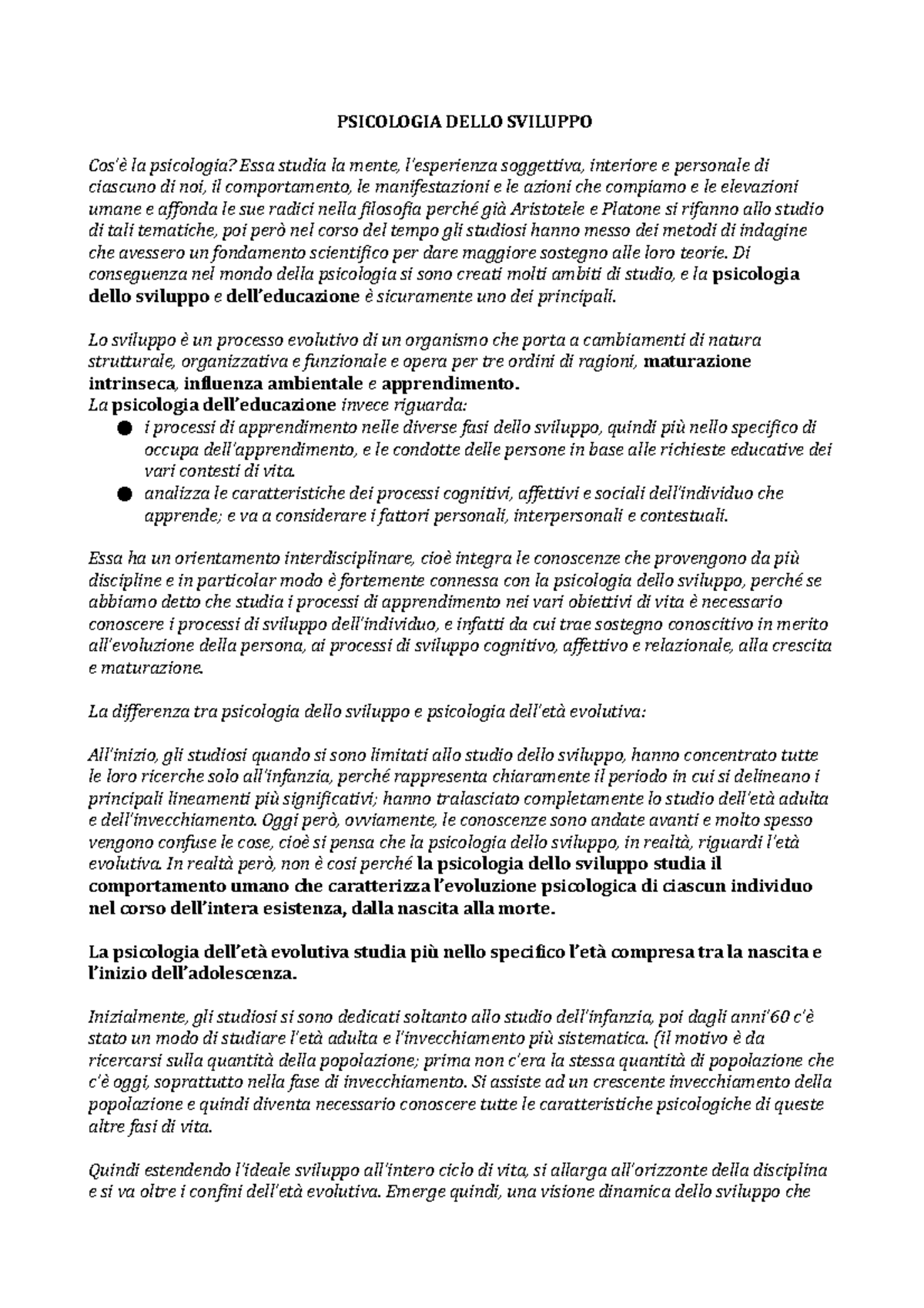 Psicologia Dello Sviluppo PSICOLOGIA DELLO SVILUPPO Cos’è la