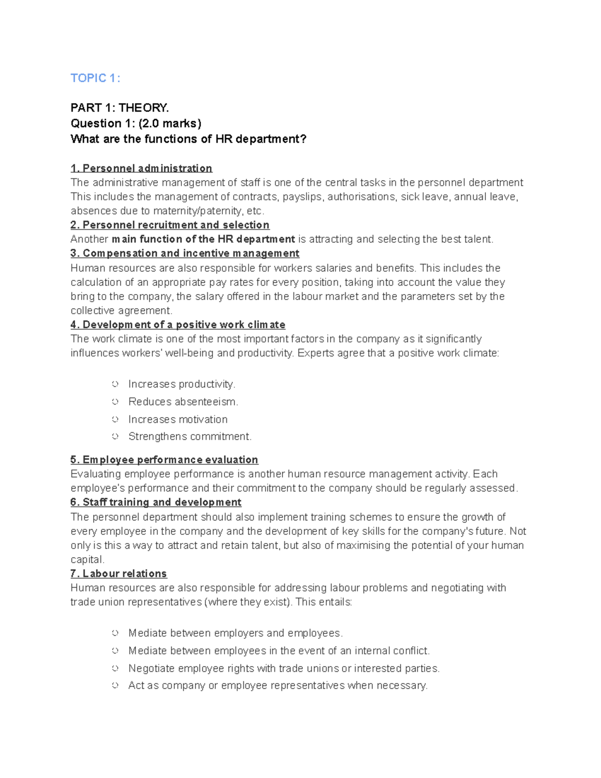 Human Resource Management. final TOPIC 1 PART 1 THEORY. Question 1