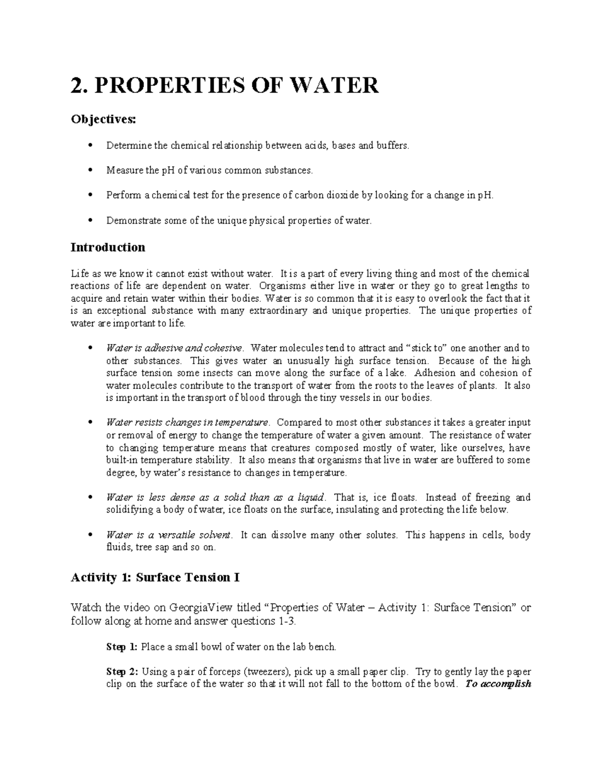 2 2 Properties Of Water Study Guide Answer Key