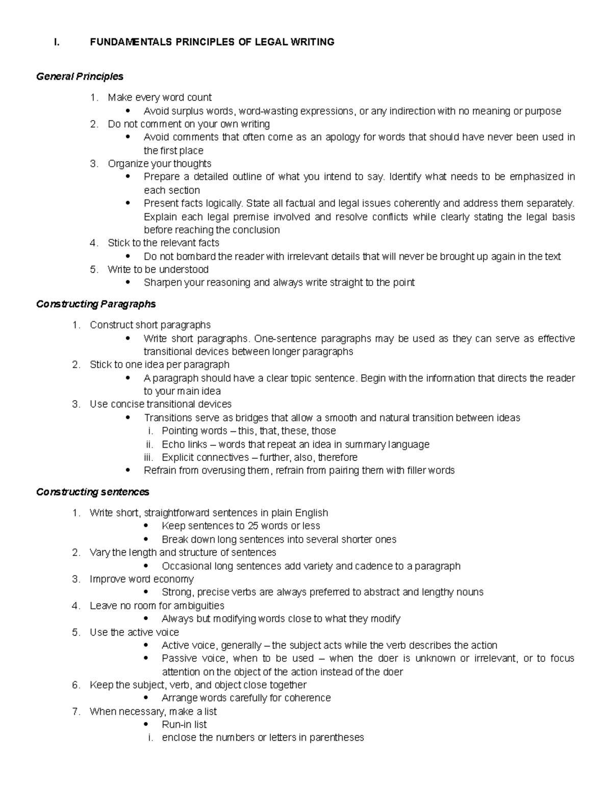 1. Fundamentals Principles OF Legal Writing - I. FUNDAMENTALS ...