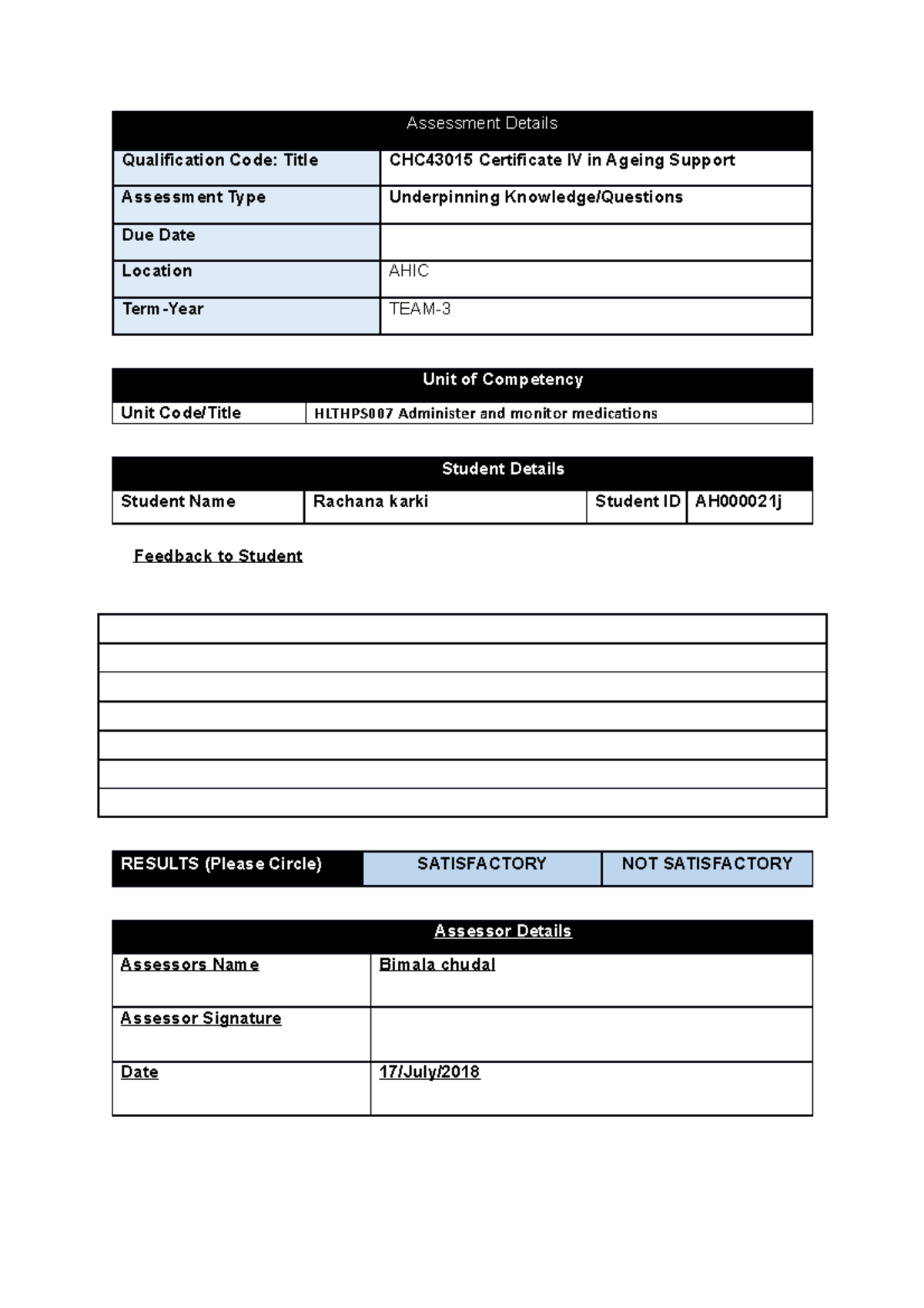 Assessment 1 Underpinning Knowledge (4)july 17 - Assessment Details ...