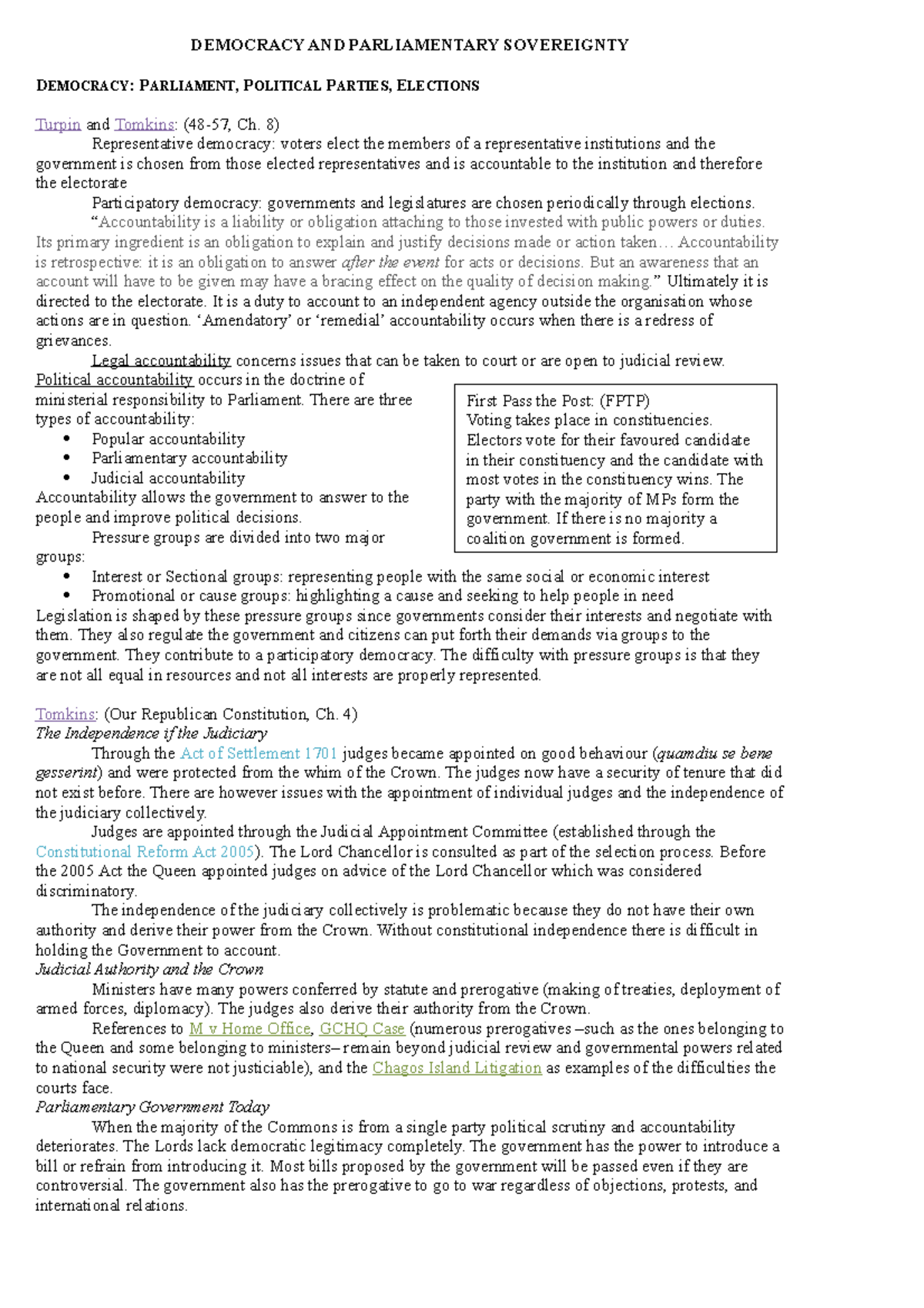 Wk 3 Democracy And Parliamentary Sovereignty Revision - DEMOCRACY AND ...