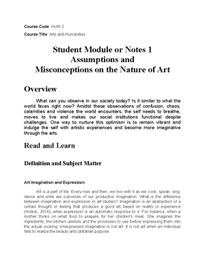 Student Module or Notes 4 in Arts & Huminities - Course Code : HUM 2 ...