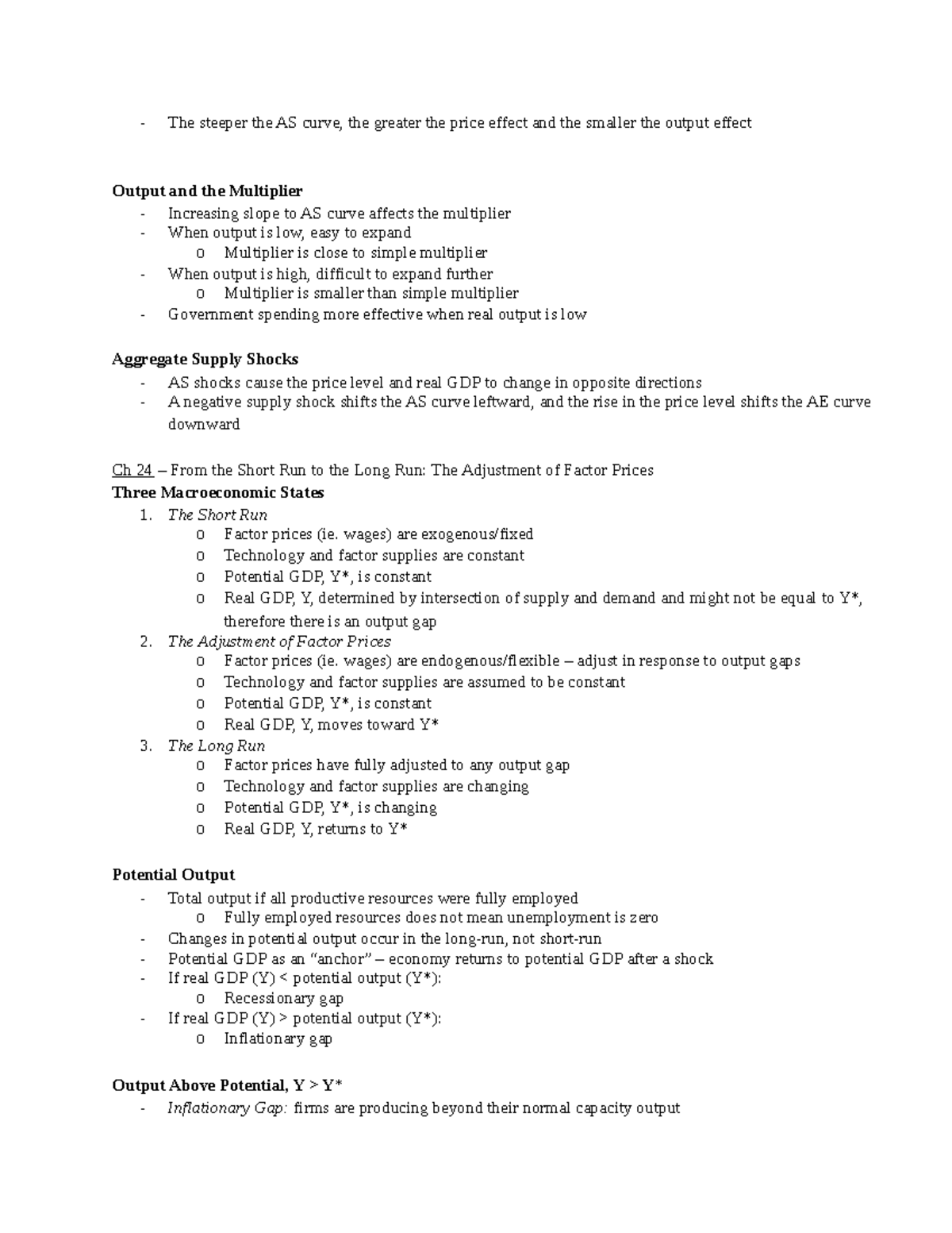 Econ Final Exam Review Notes -4 - The Steeper The AS Curve, The Greater ...