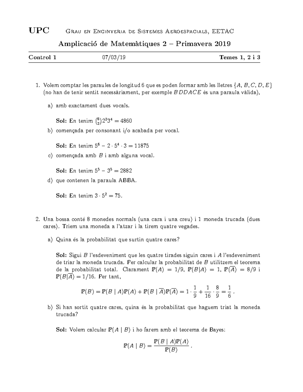 Probabilidad Y Combinatória - UPC Grau En Enginyeria De Sistemes ...