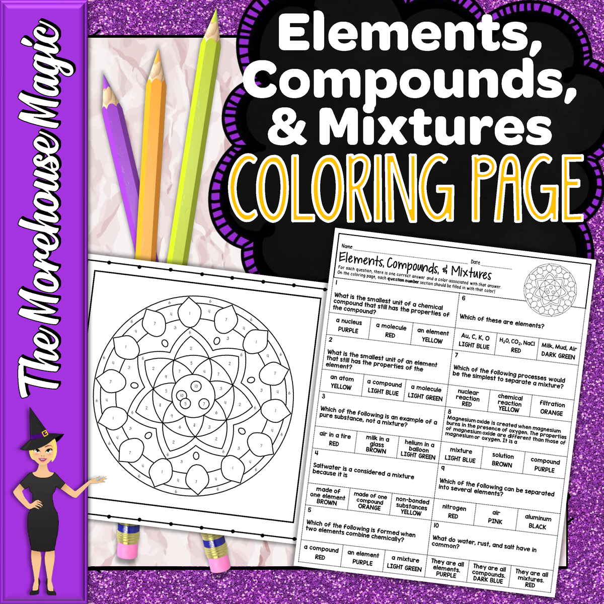 Elements Compoundsand Mixtures Color By Number Science Color By Number ...