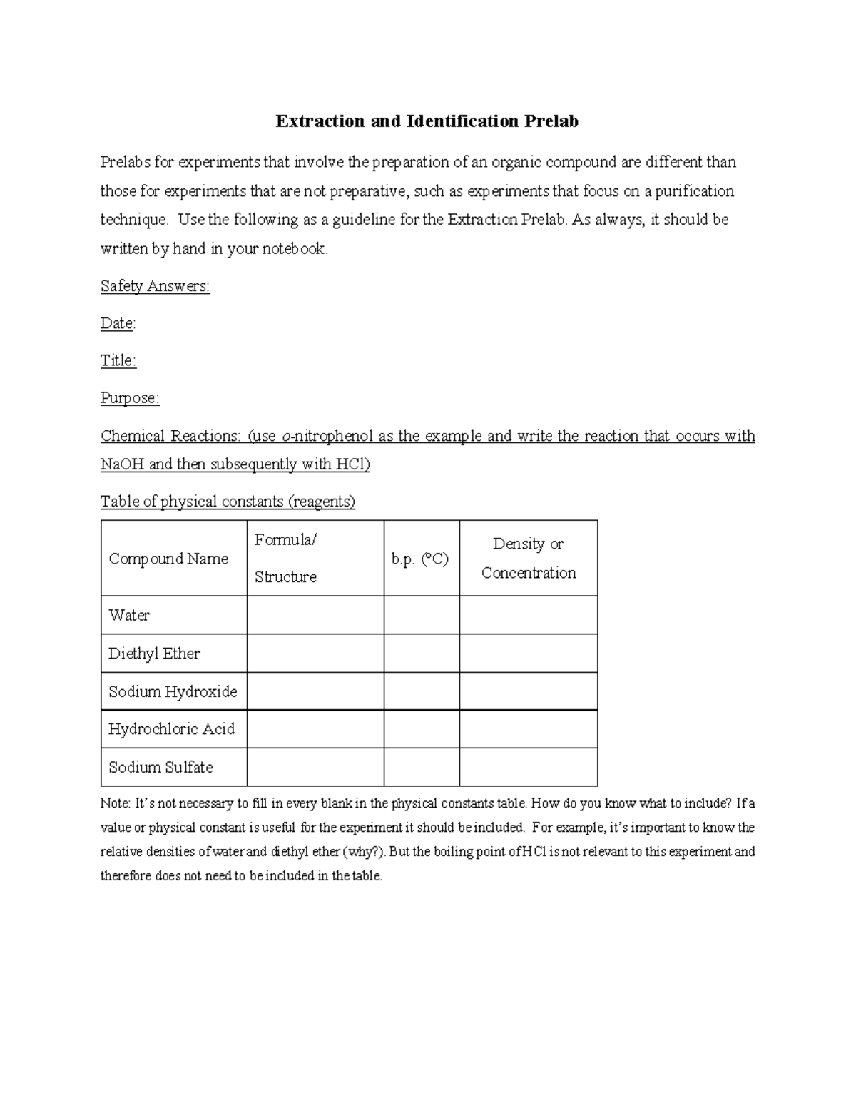 Extraction Prelab - lab - Extraction and Identification Prelab Prelabs ...