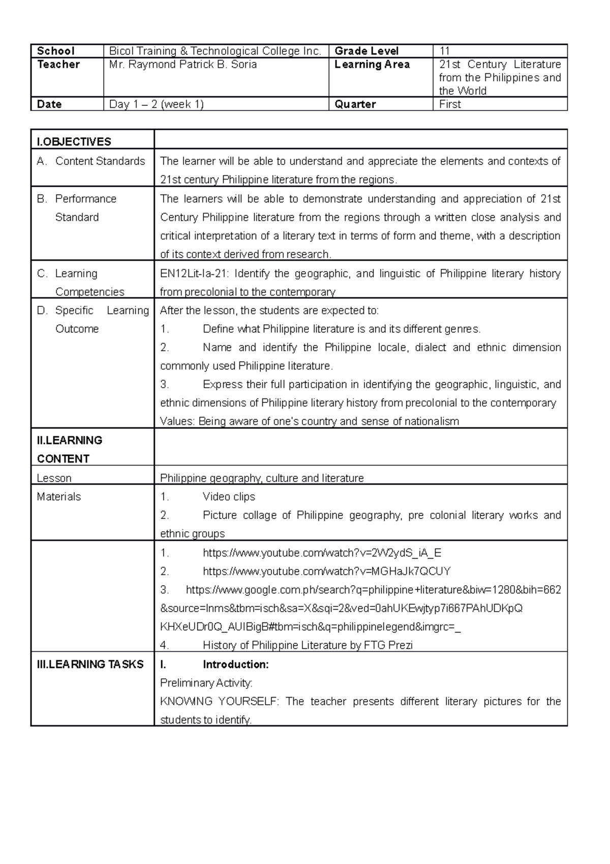 DLP 21ST Century LIT WEEK1 - School Bicol Training & Technological ...