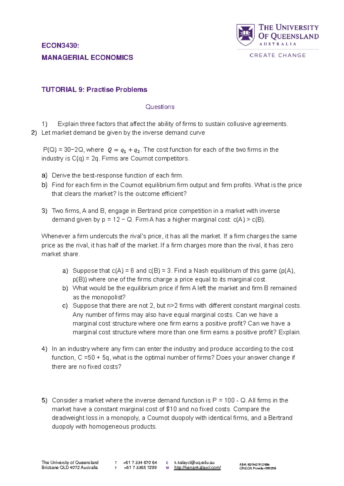 Problems Tutorial 9 3430 2024 S1 - The University of Queensland ...