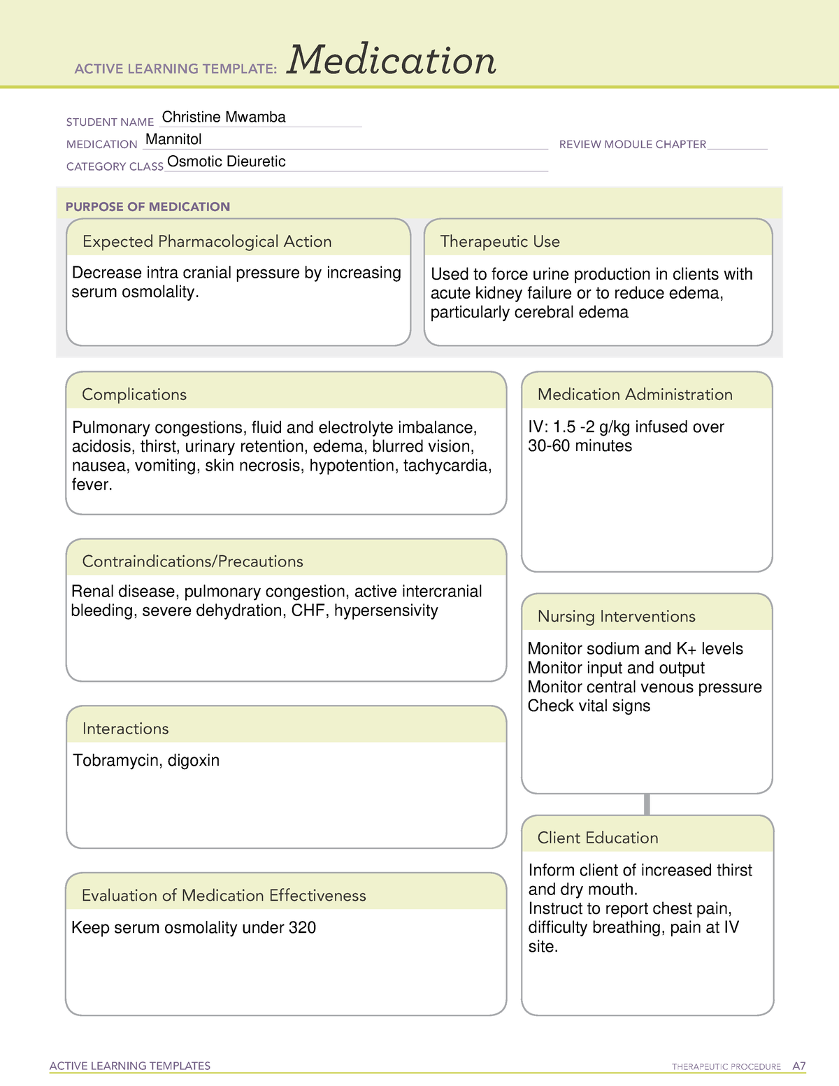 Medication- Mannitol - n/a - ACTIVE LEARNING TEMPLATES TherapeuTic ...