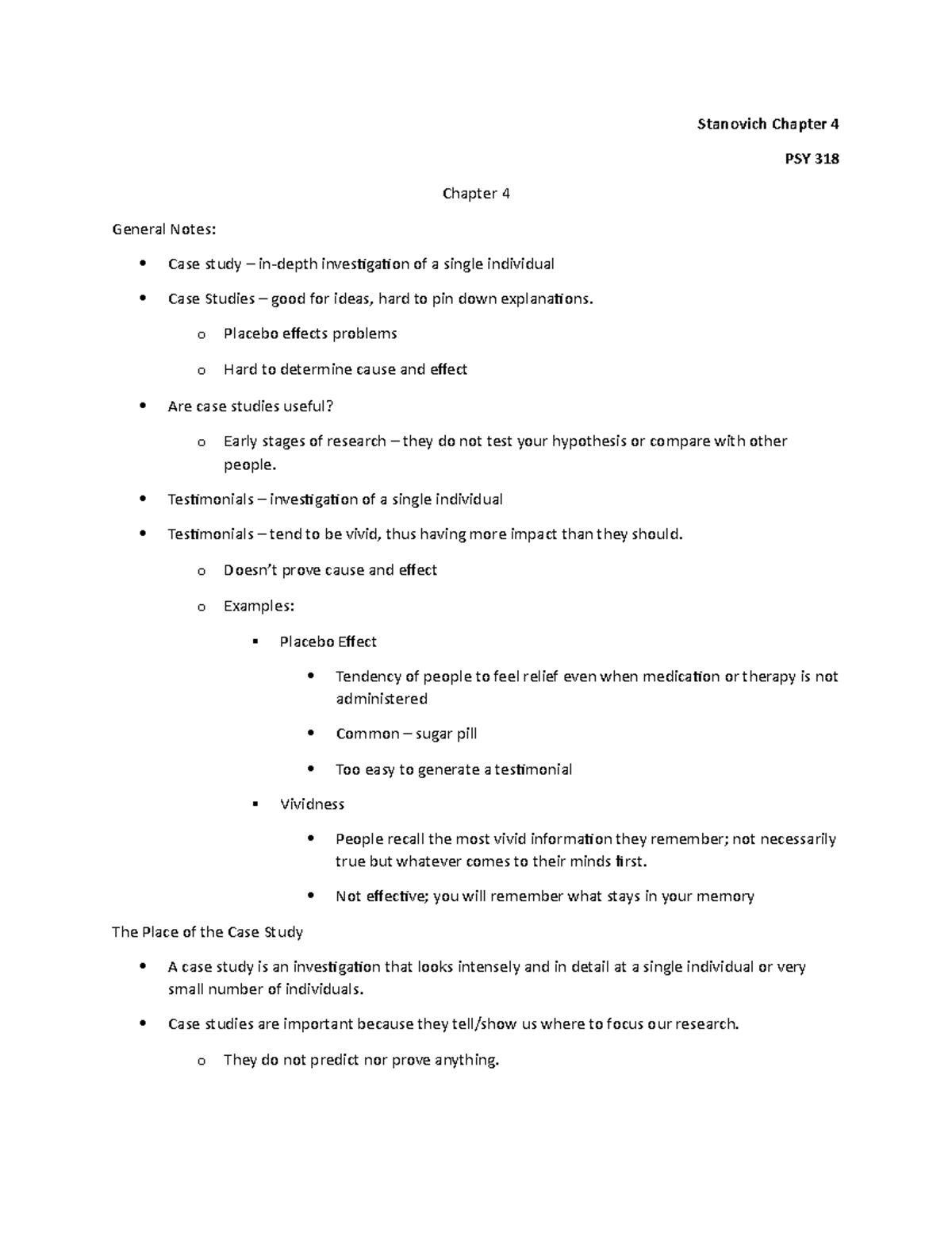 Stanovich Chapter 4 - Textbook notes - Stanovich Chapter 4 PSY 318 ...