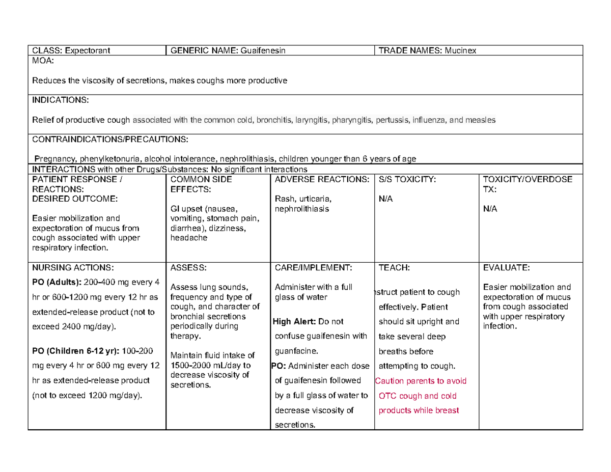 Guaifenesin COMMON SIDE EFFECTS GI upset (nausea, vomiting, stomach
