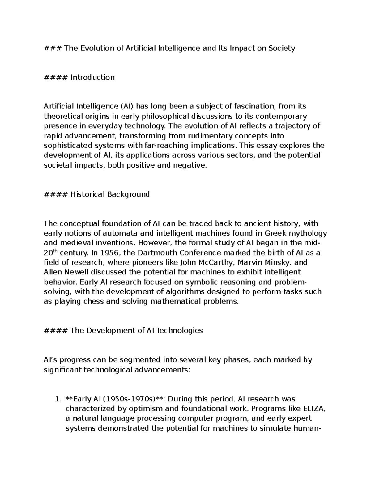 Assignment - The Evolution of Artificial Intelligence and Its Impact on ...