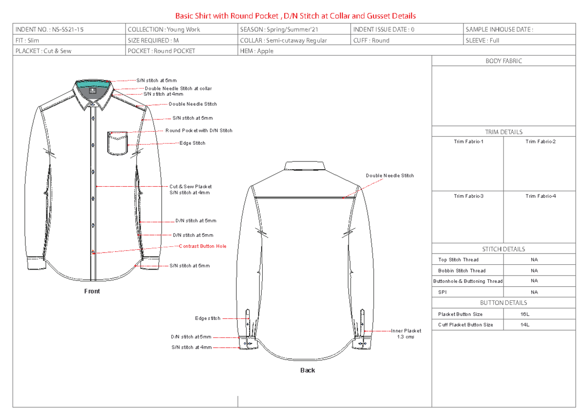 B&R tech - lecture notes - Basic Shirt with Round Pocket , D/N Stitch ...