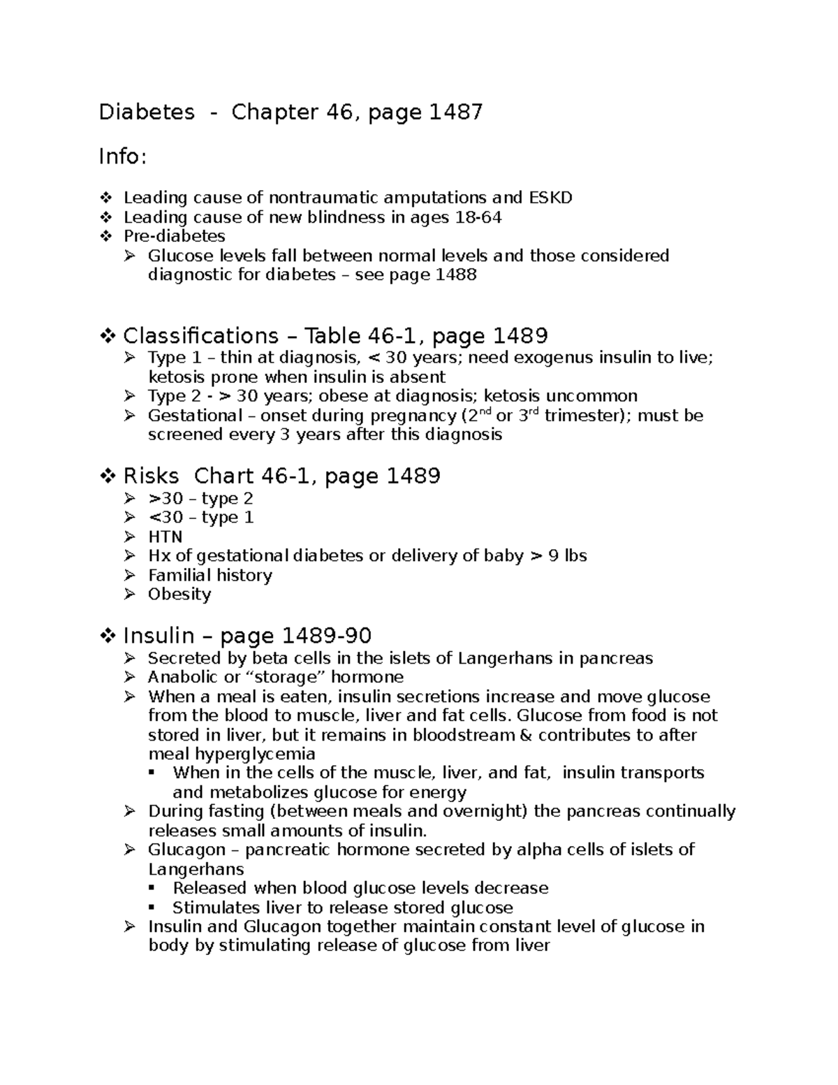 Diabetes+Notes+ F24 - Diabetes lecture - Diabetes - Chapter 46, page ...